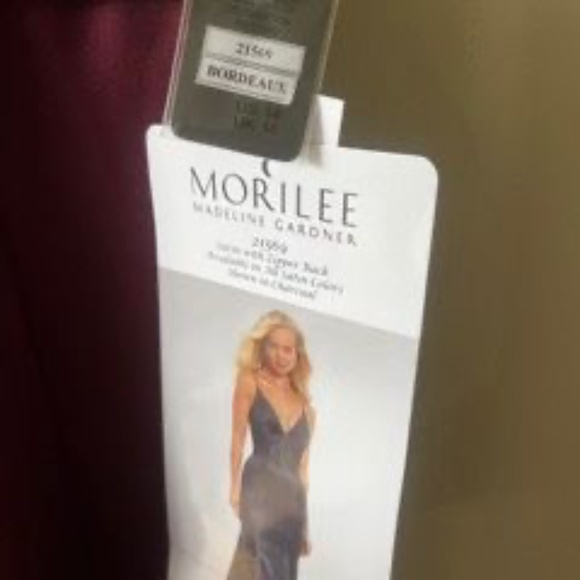 Morilee Sexy Satin Bridesmaid Dress in the color Bordeaux NWT size 14 - Picture 3 of 4